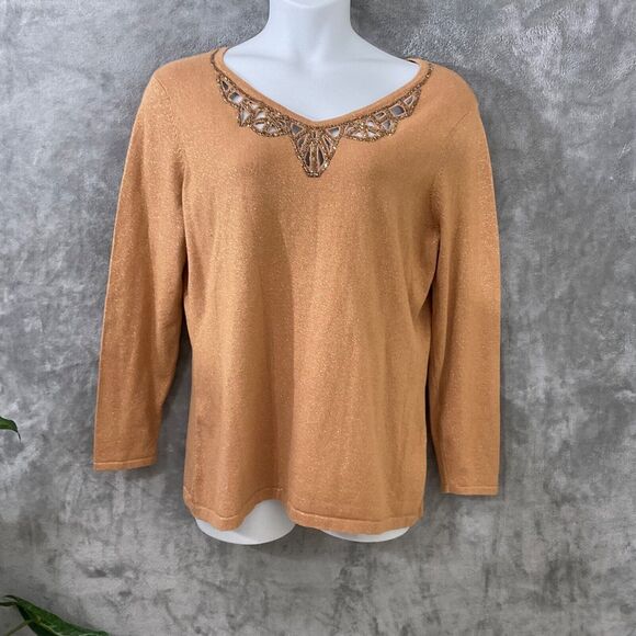 Reba Womens Knit Embellished Sweater women’s plus size 1X sparkly Holiday Party - Picture 1 of 12